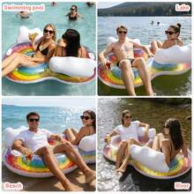 2 Person Swim Ring Pool Float, Double Lounger For Relaxing, Rainbow Inflatable Float For Adults, Pool, Lake, Party, Pool Inflatable, Beach Essentials, Pool Float - A - View 7