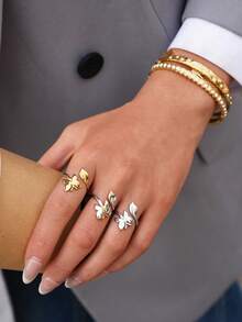 Set de 3 piezas/1 pieza de anillos de acero inoxidable con estilo - Anillo minimalista abierto de 304, accesorio exquisito inspirado en la naturaleza, adecuado para uso diario, fiestas, bodas, regalos de cumpleaños - Multicolor - Ver 3