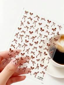 1 Sheet 5D Nail Stickers, Pink, White, Black Bowknot Ribbon Self-Adhesive Nail Art Decorations Nails - Multicolor - View 2