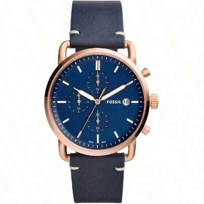 Fossil Men's Business Casual Quartz Watch, Blue Dial Black Strap Three-Needle Chronograph Wristwatch, A Precious Gift Choice For Friends And Loved Ones. FS5404