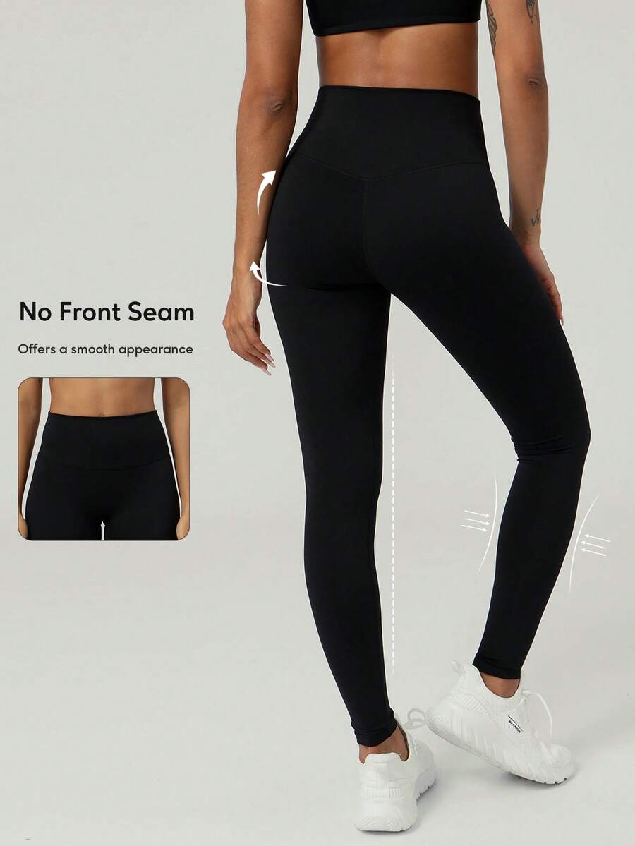 Leggings negros de cintura alta sin costuras con línea en V para la espalda para correr, deportes al aire libre, pilates y yoga, primavera