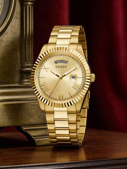 Guess Men's Watch, Men's Luxury Full Stainless Steel Watch, Date Window, Classic Raised Bezel Business Wristwatch GW0265G2