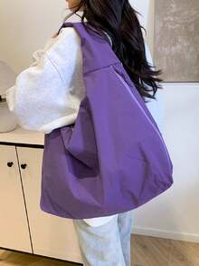 Bolso de hombro de gran capacidad con múltiples bolsillos de unicolor y de moda - Morado Violeta - Ver 2