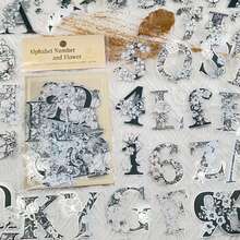 50pcs Black And White Alphanumeric Flowers Stickers, High-Quality Silver Plating Process, Transparent Self-Adhesive Waterproof, School Stationery, Diary Supplies, Scrapbook Supplies, Phone Cases, Laptops, Bumpers, Skateboards, Water Bottles Decorative Stickers - 1 Set - View 9