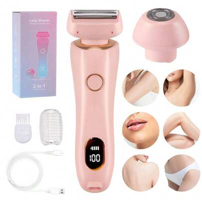Afeitadora eléctrica 2 en 1 para mujeres, recortadora de bikini, afeitadora facial, recortadora corporal para axilas y piernas, 800mAh