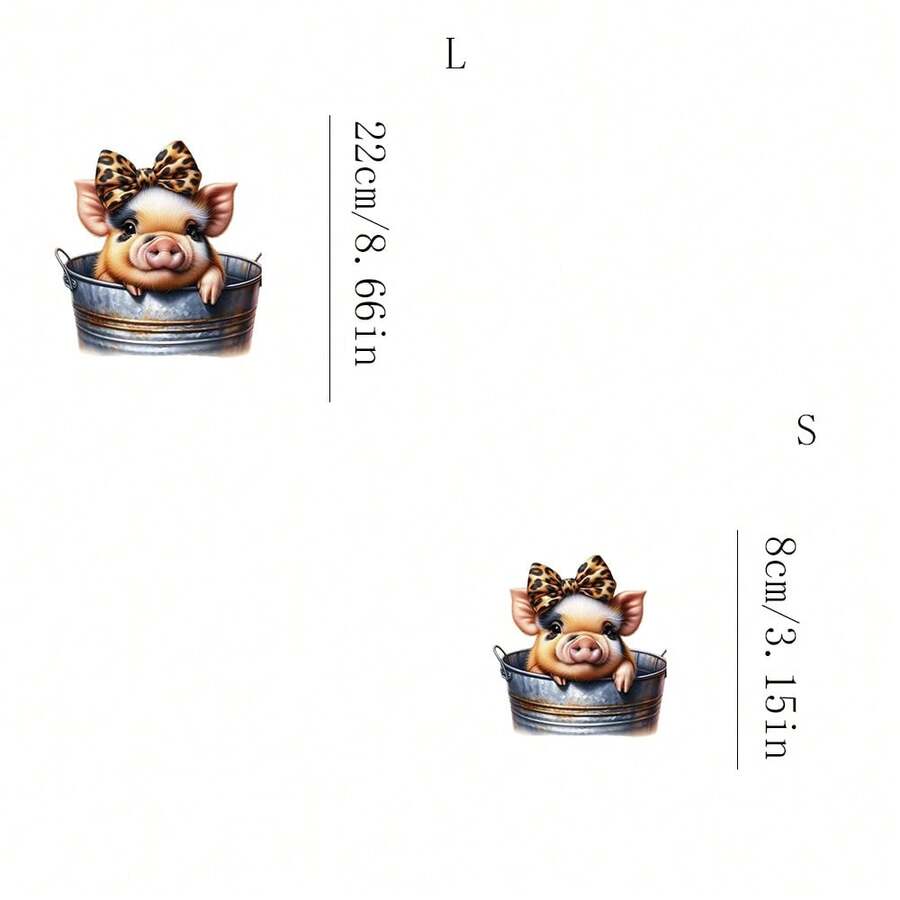 1个/2个/3个豹纹蝴蝶结小猪热转印布贴，DIY熨烫布贴，适用于T恤、连帽衫、棒球帽、帆布包 - L+S - 查看 1