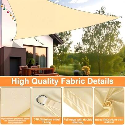 3m X 3m X 3m Waterproof & UV Protection Sun Shade Sail, 95% UV Blocking, Triangular Canopy For Outdoor, Garden, Patio, Pool And More (Please Check Size)