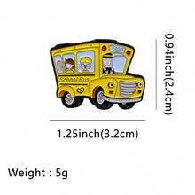 Vintage London Bus Enamel Badge, Cartoon Car Yellow School Bus Brooch Metal Pin, Backpack Clothing Accessory, Friend Gift - Black - View 13