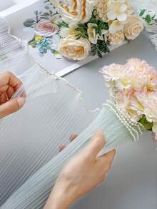 4Yards Faux Pearl Edge Flower Wrapping Mesh Paper Bouquet Packaging Paper Wrinkled Wavy Net Yarn For DIY Crafts Wrinkled Organza Ribbon Washable Reusable Cloth Florist Supplies Wedding Gift Packaging Holiday Party Decorations - One Size Fits All - View 9