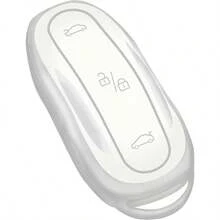 Key Fob Cover, TPU Key Fob Case Cover Fits Model Y Model S Remote Key Holder, Silver White - Silver White + for Model S/Y/3 - View 1