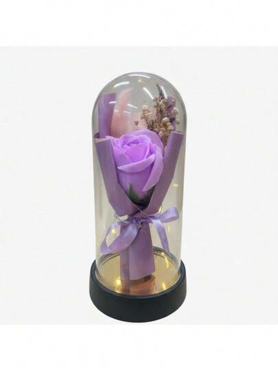 Cupula Acrilica de Rosas Coloridas com Led Perfeito para Presente 20x9cm - 9455