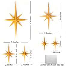 Stylor Mid Century Modern Decor, Gold  Retro 3D Star Art Wall Sculpture, Plastic Starburst Decor, Vintage Celestial Whimsigoth Home Decor Accent. (Set Of 6) WS - 金色 - 查看 2