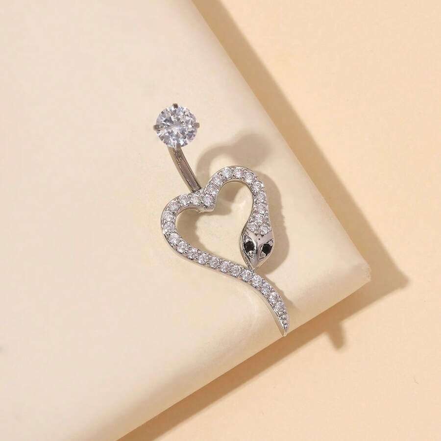 1件时尚钛金肚脐环，蛇形设计，适合日常佩戴 - 銀色 - 查看 1