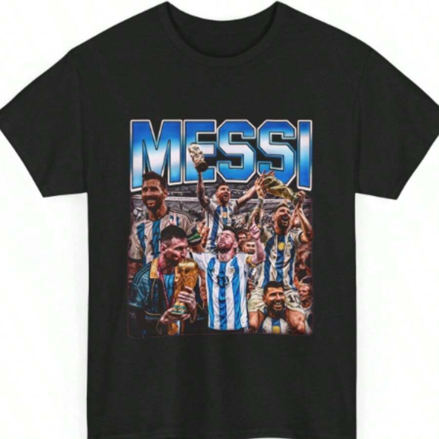 Lionels Messis Bootleg Retro Vintage 90s Graphic T-Shirt, Messiss Argentina T-Shirt - 黑色 - 查看 1