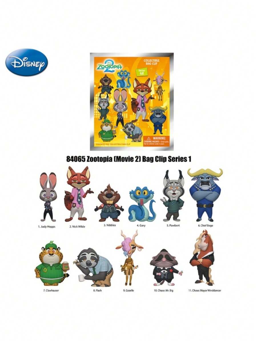Disney 1个官方授权的《疯狂动物城2》盲袋散装钥匙扣夹，3D动漫人物，随机包含朱迪、尼克或其他角色，非常适合作为生日、圣诞节礼物送给家人朋友和收藏家。 - 彩色 - 查看 1