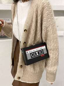 Creative Magnetic Tape Shaped Women Fashion Personalized Chain Bag For Shopping, Casual And Versatile PU Shoulder Crossbody Bag - 黑色 - 查看 3