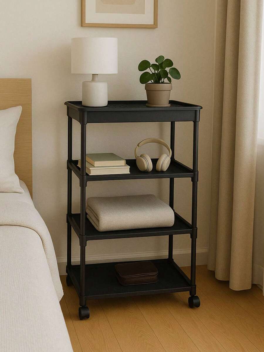 carrito de 4 NIVELES organizador para áreas de la casa cuarto, cocicna sala, tela y platico - Negro - Ver 1