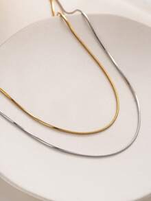 1pc Stainless Steel Minimalism Snake Chain Versatile Stacked Necklaces Gold Square Design Minimalist Chain Necklace For Women - Necklace - View 1