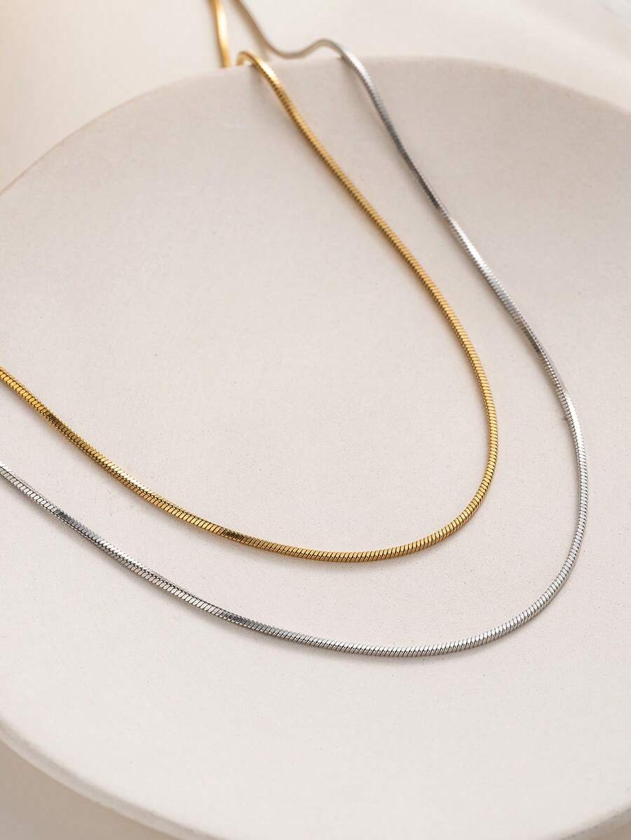 1pc Stainless Steel Minimalism Snake Chain Versatile Stacked Necklaces Gold Square Design Minimalist Chain Necklace For Women - Necklace - View 1