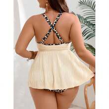 Women's Tankini Swimsuit 2 Piece Boho Leopard Print Tie Knot Top With High Waisted Bottoms; Flowy Swimsuit Sets For Women; Vintage Textured Bathing Suit - 彩色 - 查看 2