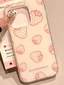 1个粉白草莓图案手机壳，可爱野性甜美风格，防震保护套，适用于 17/ 17 Pro Max/ 16 Pro Max/ 15 Pro/ 14/ 13/12/11/XS/XR/8/7，可作为礼物送给家人、朋友、兄弟姐妹、伴侣 - 粉色 - 查看 3