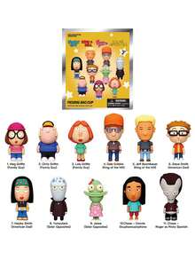 Disney 1个官方授权3D可爱娃娃盲盒，包含《恶搞之家》梅格·格里芬、克里斯·格里芬、洛伊斯·格里芬、《山丘之王》戴尔·格里布尔、杰夫·布姆豪尔、史蒂夫·史密斯、海莉·史密斯、尤米拉克·杰西等角色，适合周年纪念、生日、圣诞节、万圣节等场合，可作为惊喜礼物或送给亲朋好友的惊喜包。另有《美国老爹》和《太阳系异客》等角色可选。 - 彩色 - 查看 1