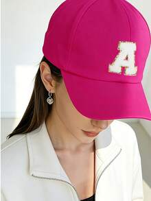 Y2K刺绣男女通用A-Z 26字母防晒透气时尚棒球帽，适合日常休闲和外出街头穿着 - 玫紅色 - 查看 3