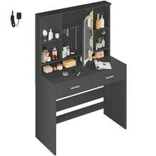 Devoko GUNJI Large Dressing Table With Mirror, White Dressing Table With LED Lighting, 3 Brightness Levels Adjustable, Dressing Table With Drawers, Open Shelves - Black - View 11