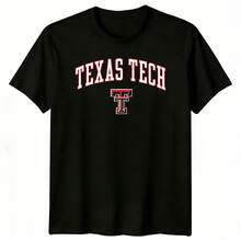 Texas Tech Red Raider Double T Logo Graphic T-Shirt N1CAA RedRaider T-Shirt CollegeBasketball Tee - Black - View 1