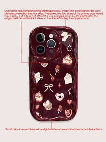 Cake Cream Wavy Edge Burgundy Minimalist Shockproof Thick Phone Protective Case With Printed Design, Suitable For IPhone 17/17 Pro/17 Pro Max, 16 XR/7/8, 15 Pro Max, 12 Pro Max, 13 Pro Max, 14 Pro Max, 13, 14, 11, 12, P11, P12, XS, XR, 7/8 Plus, 7/8 GES2 - Multicolor - View 8