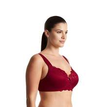 Plus Size Unlined Minimizer Wirefree Bras With Embroidery Lace - Burgundy,Black,Grey(3 Pack) - View 4