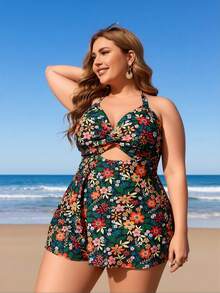 2026 New Plus Size Women's Sexy Fashion Vintage Floral Halter Twist One-Piece Swimdress For Vacation & Leisure - Nhiều màu - Xem 4