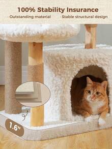 PAWZ Road 48.5'' Modern Cat Tree Solid Wood Cat Tower For Indoor Cats With Luxury Cat Condo, Cozy Hammock, Scratching Post, Rattan Perch And Flower Cat Bed For Large Cats Adult, White - 白色 - 查看 5