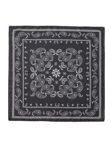 1pc Simple Printed 70cm Square Scarf, New Spring Bandana For Women, Versatile Waist Tie, Headband, Fashion Neckerchief - Black - View 3