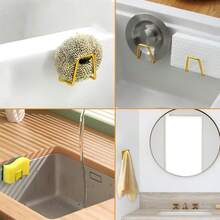 3 piezas Soporte adhesivo de esponja dorado de acero inoxidable, escurridor de esponja de cocina, organizador de almacenamiento de cocina - Dorado - Ver 8