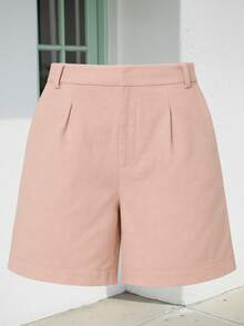 Women's Linen Shorts High Waist With Elastic, Plain Social Tailoring - 米色 - 查看 7