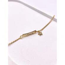 Pulseira Infantil Pingente Estrela Bebê RN Personalizada Com Gravação Nome Banhada A Prata Ouro 18K - Dourado - Visão 1