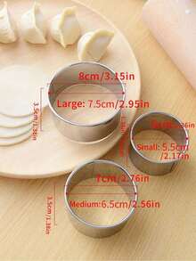 3pcs Stainless Steel Round Mold And Hand Press Set, Including Cookie Cutter, Dumpling Mold, Cooking Accessories Baking Tools - View 6