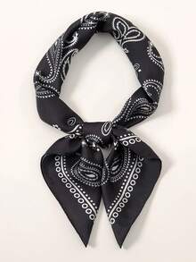 1pc Simple Printed 70cm Square Scarf, New Spring Bandana For Women, Versatile Waist Tie, Headband, Fashion Neckerchief - Black - View 5