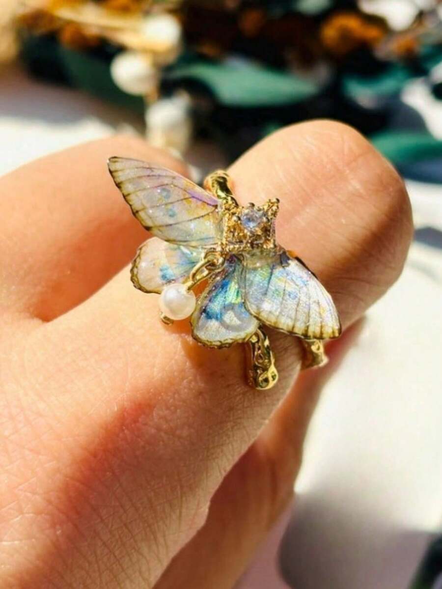 1pc Moth Ring With Cute Moth Wings Rings, Insect Fairy Jewelry, Handmade Gift For Her - Ring - View 1