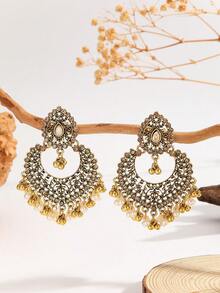 一对波西米亚风优雅水钻镂空新月流苏耳环，适合女性和女孩日常、节日、婚礼和派对佩戴/珠宝礼物 - 經典的 - 查看 1