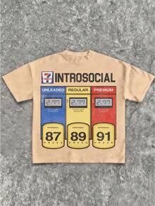 Men Casual Round Neck Short Sleeve 100% Cotton T-Shirt, Summer Vacation Top, Funny Graphic Tees, Y2K Street Wear, Gifts For Boyfriend And Husband - 杏色 - 查看 1