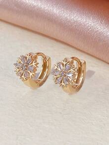 1 Pair Lightweight Fashionable Snowflake Zirconia Inlaid Earrings, Niche Design High-End Jewelry, Suitable For Daily Wear - Earrings - View 1