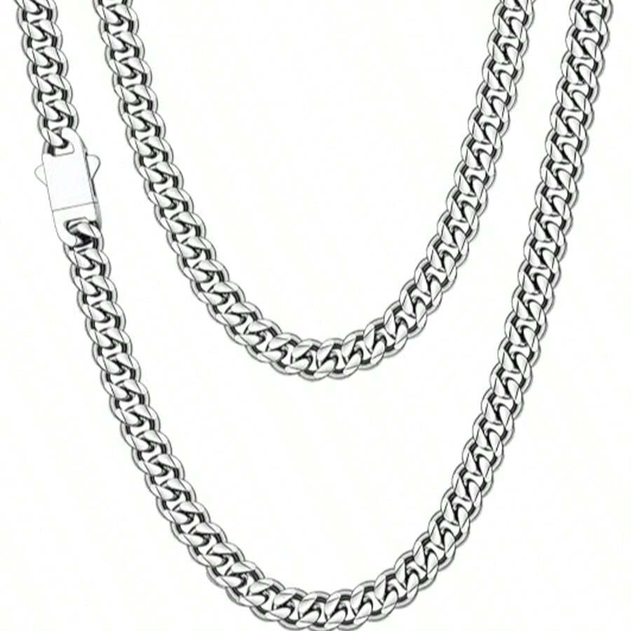 男士不锈钢链项链，银色/黑色/14K镀金，长度可选：18英寸、20英寸、22英寸 - 彩色 - 查看 1