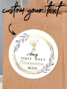 35Pcs Personalized Custom First Communion Stickers - Round (4x4cm) Customized Baptism And Naming Label Stickers. The Elegant Design (Chalice, Floral Patterns, Date/Name Personalization) Enhances The Gift Presentation. - Multicolor 3 - View 16