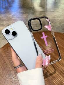 1个“诗篇46:5 神在她里面，她必不至动摇”基督教手机壳，透明机身搭配黑色软边框和黑色镜片边框，防摔保护壳，饰有粉色十字架和蝴蝶图案，少女心十足的设计，兼容 12/15/16/16 Plus/17/17 Pro/17 Pro Max，适合基督徒、女孩、母亲节、生日及日常使用，快速发货 - 無色 - 查看 5