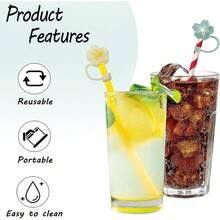 Silicone Straw Caps For 10mm Tumblers | Reusable Dust-Proof Straw Toppers Compatible With Stanley 30oz & 40oz Tumblers (Purple Flower 3pc) - Màu vàng - Xem 4