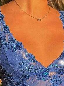 Women Lace Tank Top, Sleeveless Tops V-Neck Shiny Slim Fit Summer Clubwear For Daily Party - Blue - View 3
