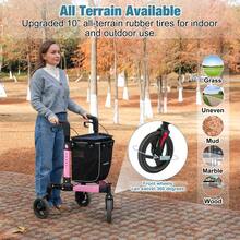 IsEasy 3 Wheel Rollator Walker, Walkers For Seniors, Rollator Walker Lightweight Foldable, With Tray And Large Storage Bag, 10 Inch Front Wheel For All Terrain, Pink - Xem 4