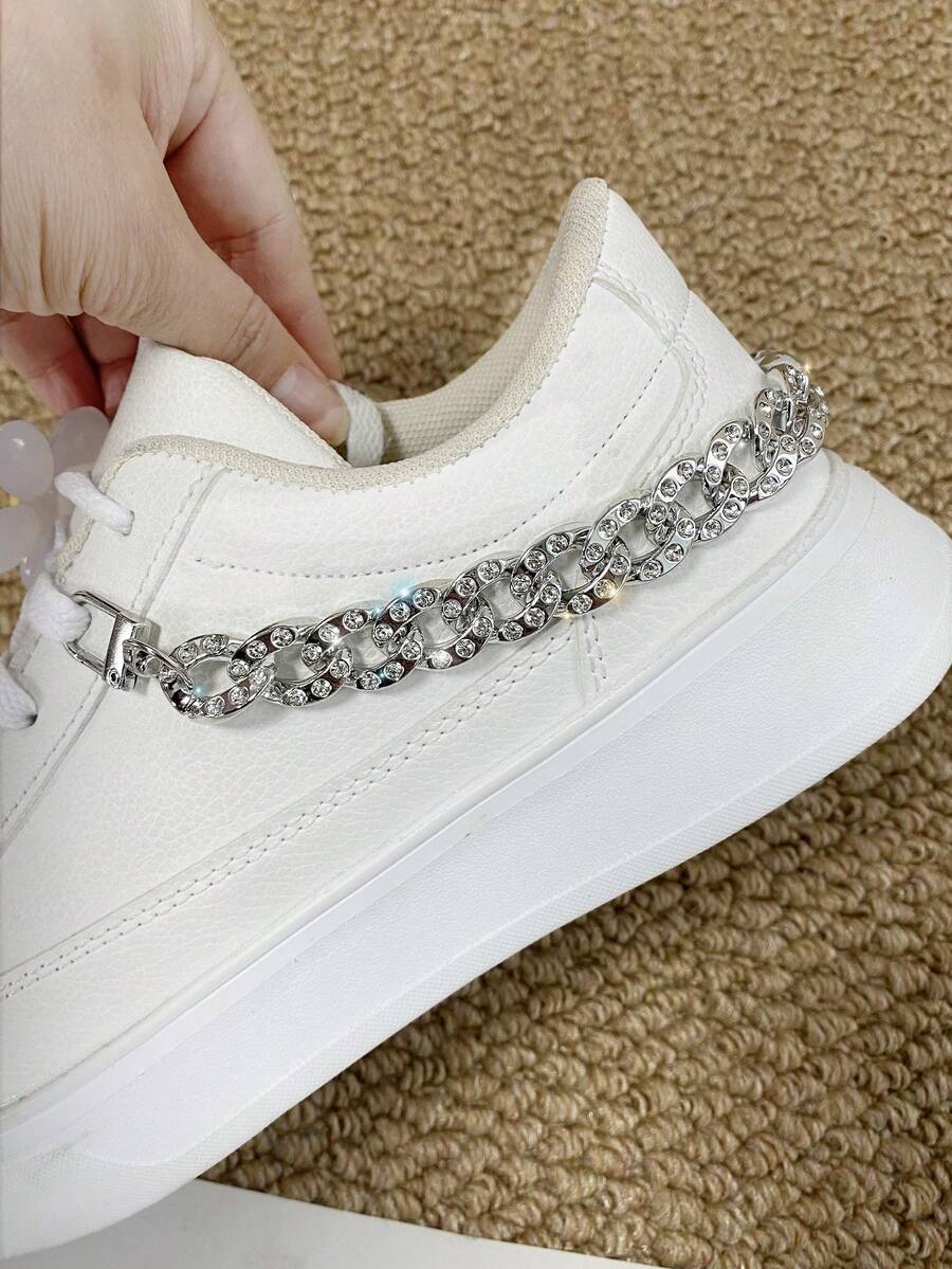 1/2pcs Fashion Zinc Alloy Rotary Spring Hook ABS Rhinestone Chain Decor For Boots, Skateboard Shoes, Backpacks - Perfect Gift For Holidays, Parties And Special Occasions - Silver - View 1